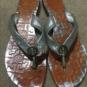 Tory Burch Silver Glitter Sandals Sz 9